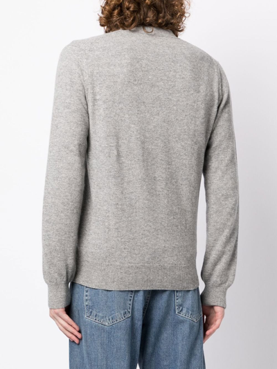 Shop Comme Des Garçons Play Logo-patch Wool Cardigan In Grey