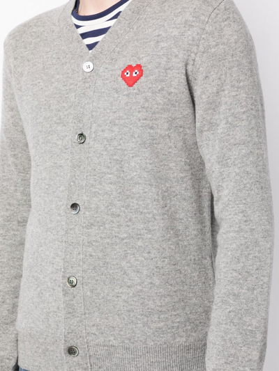 Shop Comme Des Garçons Play Logo-patch Wool Cardigan In Grey