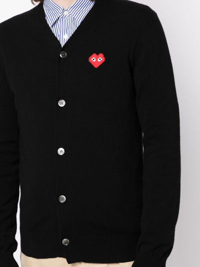 Shop Comme Des Garçons Play Logo-patch Wool Cardigan In Black