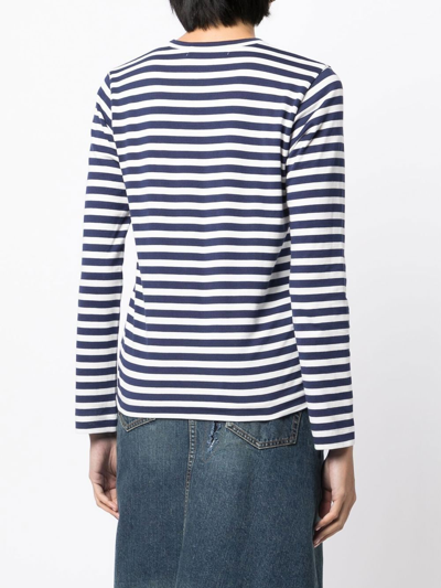 Shop Comme Des Garçons Play Stripe-pattern Logo-patch T-shirt In Blue