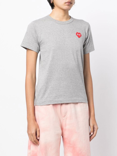 Shop Comme Des Garçons Play Pixelated Logo-patch T-shirt In Grey