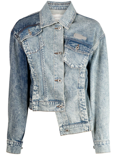 Shop Feng Chen Wang Deconstructed Patchwork Denim Jacket In Blue