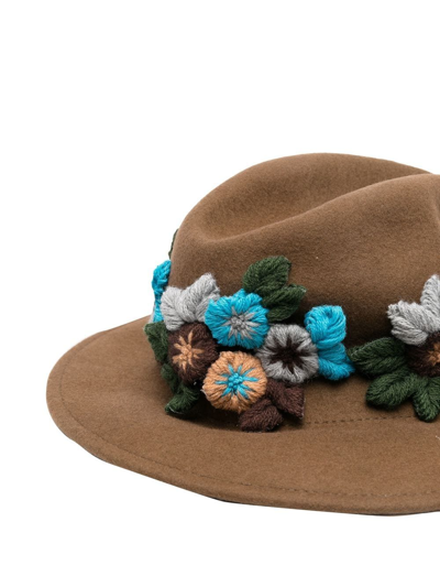 Shop Tu Lizé Floral-embroidered Hat In Brown