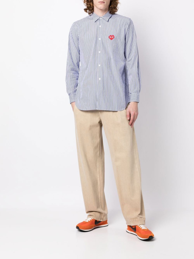 Comme Des Garçons Play Embroidered-logo Striped Shirt In Blue