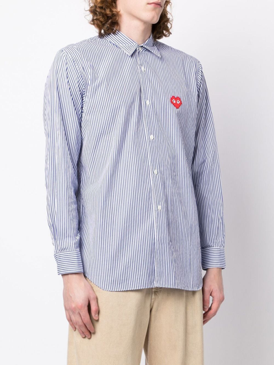 Comme Des Garçons Play Embroidered-logo Striped Shirt In Blue