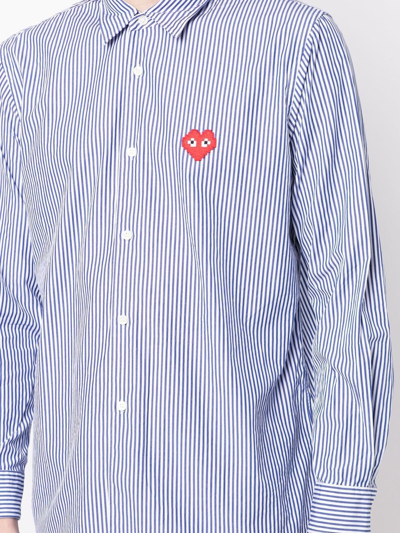 Comme Des Garçons Play Embroidered-logo Striped Shirt In Blue