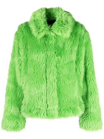 Shop Msgm Faux-fur Jacket In Green