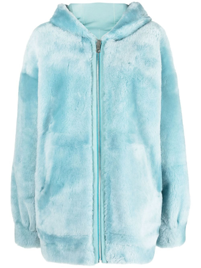 Shop Arma Hooded Zip-up Goat Fur Jacket In Blue