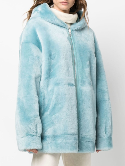 Shop Arma Hooded Zip-up Goat Fur Jacket In Blue