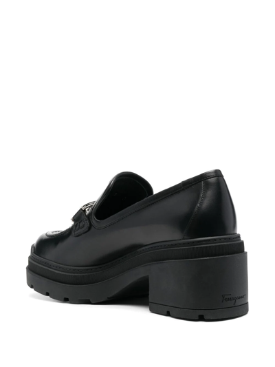 Ferragamo Vara Chain Leather 40mm Loafers In Black