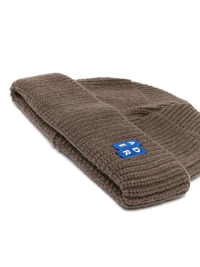Shop Ader Error Logo-patch Ribbed-knit Beanie In Brown