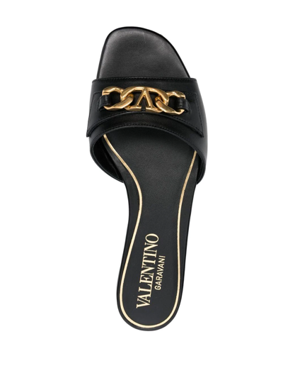 Shop Valentino Vlogo Leather Slides In Black
