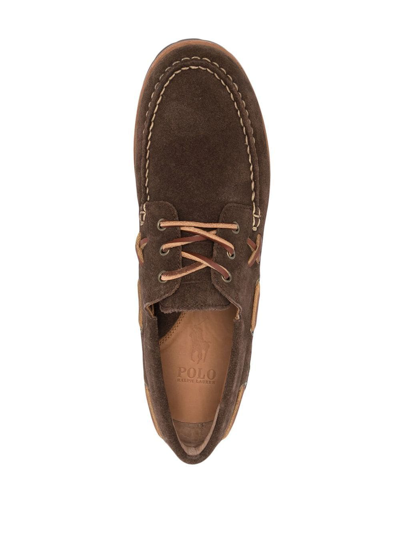 Shop Polo Ralph Lauren Lace-up Suede Boat Shoes In Brown