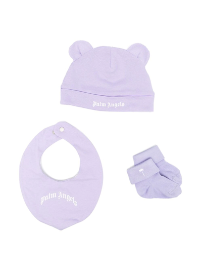 Shop Palm Angels Animal-ear Logo-print Hat Set In Purple