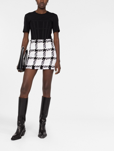Shop Versace High-waisted Check-pattern Skirt In Neutrals