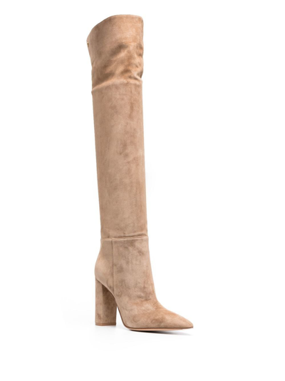 Shop Gianvito Rossi 105mm Pointed Suede Boots In Neutrals