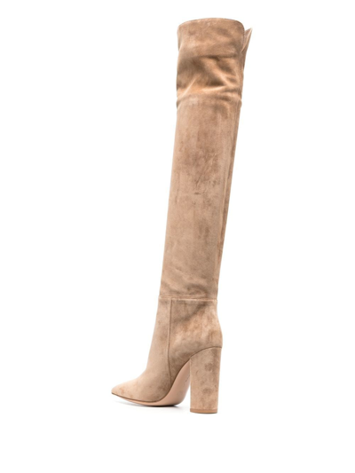 Shop Gianvito Rossi 105mm Pointed Suede Boots In Neutrals