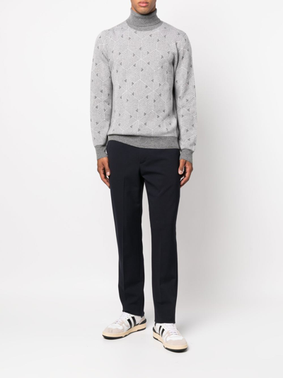 Shop Canali Geometric-knit Roll-neck Jumper In Grey