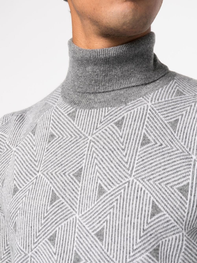 Shop Canali Geometric-knit Roll-neck Jumper In Grey