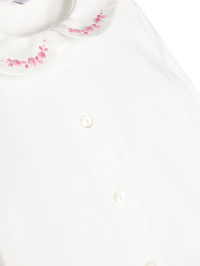 Shop Mariella Ferrari Floral-embroidered Bib-collar Shirt In White