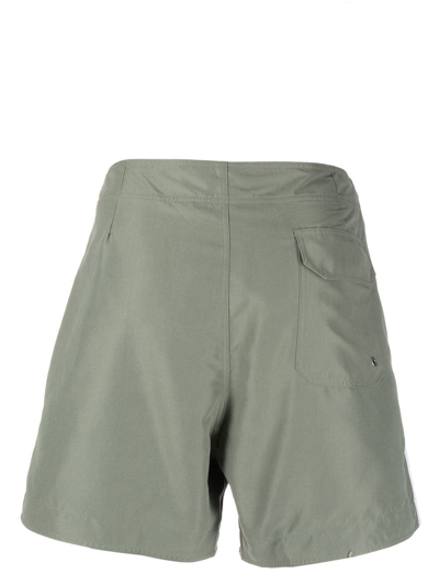 Palm Angels Logo-embroidered Side Stripe Swim Shorts In Green
