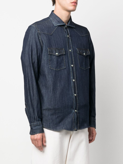 Shop Mazzarelli Button-up Cotton Shirt In Blue