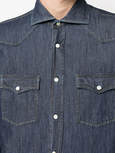 Shop Mazzarelli Button-up Cotton Shirt In Blue