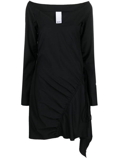 Ac9 Belted Asymmetric Dress In Black
