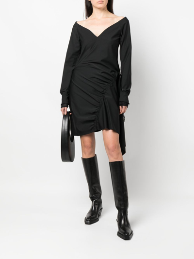 Shop Ac9 Belted Asymmetric Dress In Black