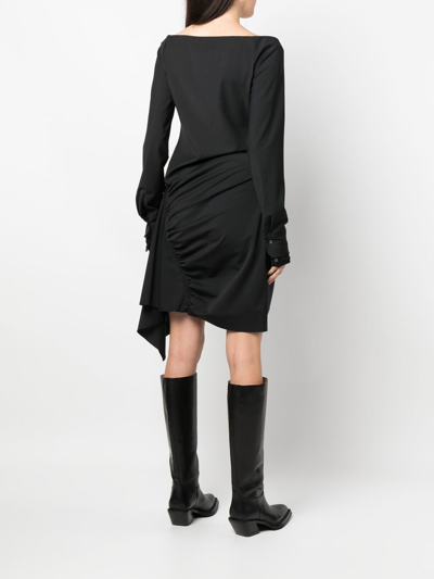 Shop Ac9 Belted Asymmetric Dress In Black