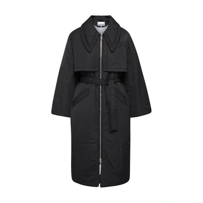 Shop Ganni Coat In Black