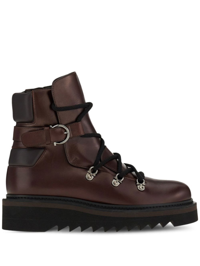 Shop Ferragamo Elimo Lace-up Boots In Brown