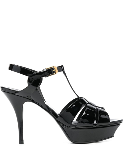 Shop Saint Laurent Tribute 115mm Sandals In Black
