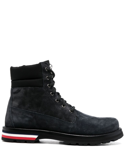 Shop Moncler Vancouver Suede Ankle Boots In Blue
