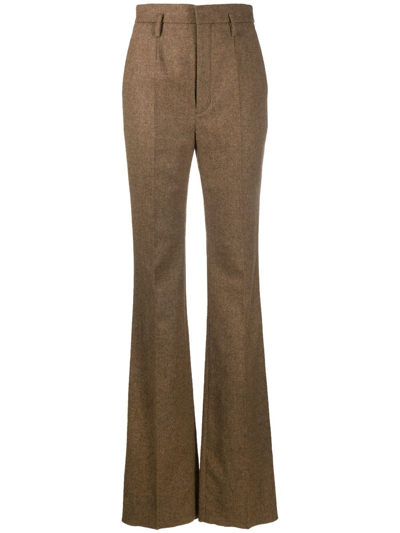 Shop Saint Laurent High-waisted Wool Trousers In Brown