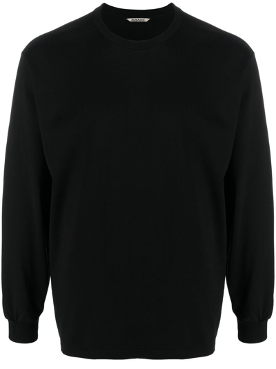 Shop Auralee Long-sleeve Round-neck Top In Black