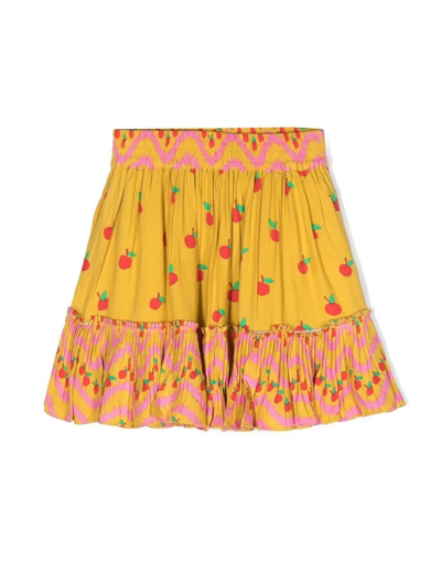Shop Stella Mccartney Stella Mc Cartney Kids Fruit-print Tiered-skirt In Yellow