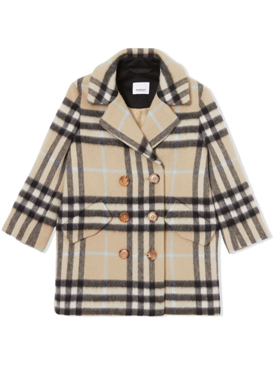 Shop Burberry Check Pattern Tailored Coat In Neutrals