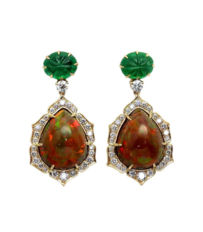 Shop Arunashi Tsavorite And Opal Earrings In Yellow Gold