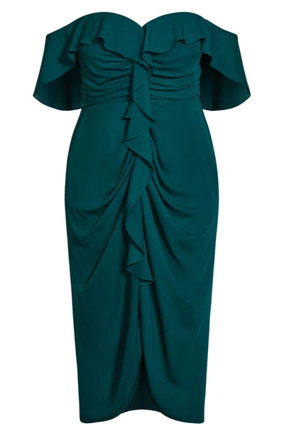 Shop City Chic Va Va Voom Cold Shoulder Dress In Emerald