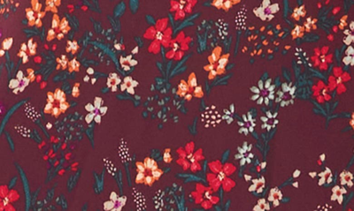 Cece Godet Floral Tie Neck Cap Sleeve Shift Dress In Spiced Wine