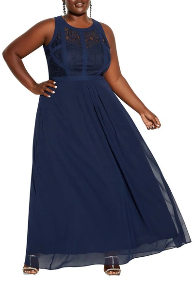 Shop City Chic Paneled Bodice Maxi Dress In French Navy