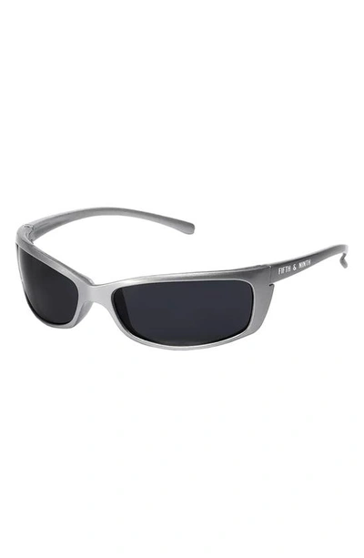 Shop Fifth & Ninth Rocket 67mm Polarized Wraparound Sunglasses In Silver/ Black