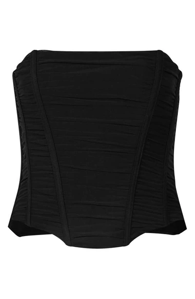 Shop Allsaints Kym Ruched Strapless Corset Top In Black