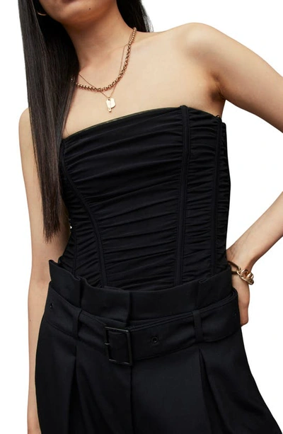 Shop Allsaints Kym Ruched Strapless Corset Top In Black