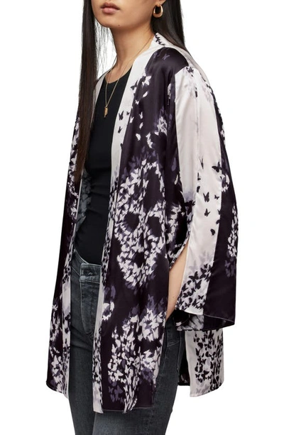 Shop Allsaints Casi Orsino Butterfly Print Open Front Jacket In Black/ Ecru White