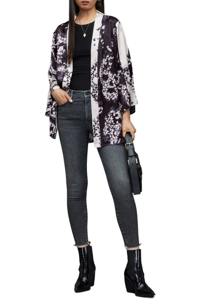 Shop Allsaints Casi Orsino Butterfly Print Open Front Jacket In Black/ Ecru White