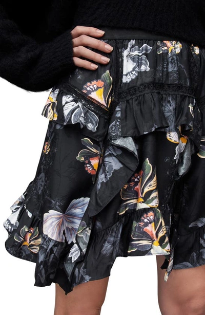 Allsaints Reese Lilly Floral Satin Miniskirt In Blue Black