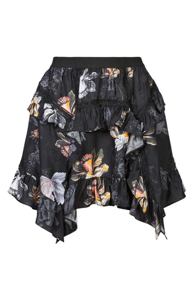 Shop Allsaints Reese Lilly Floral Satin Miniskirt In Blue Black