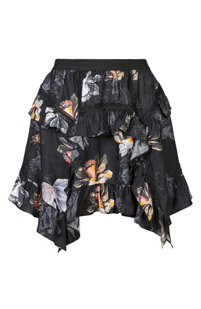 Allsaints Reese Lilly Floral Satin Miniskirt In Blue Black